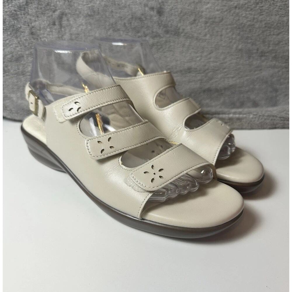 SAS Tripad Womens Cream Tan Bone Taupe‎ Leather Three Strap Comfort Sandals 8.5